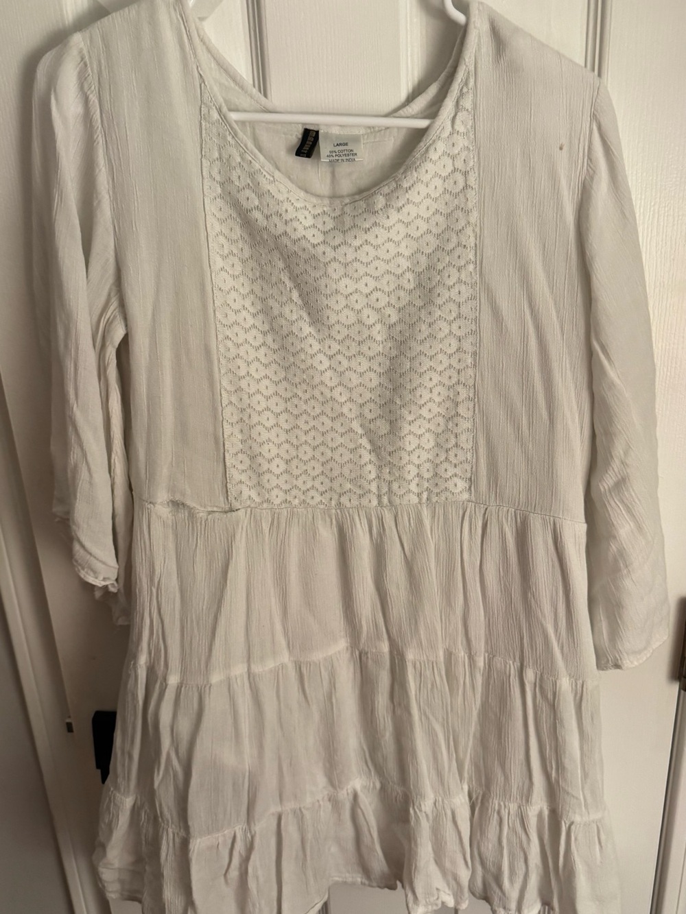 White Lace-Panel Boho Tunic Top